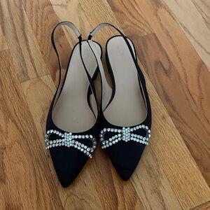 Elegant Black Slingback Flats with Rhinestone Bow LOFT